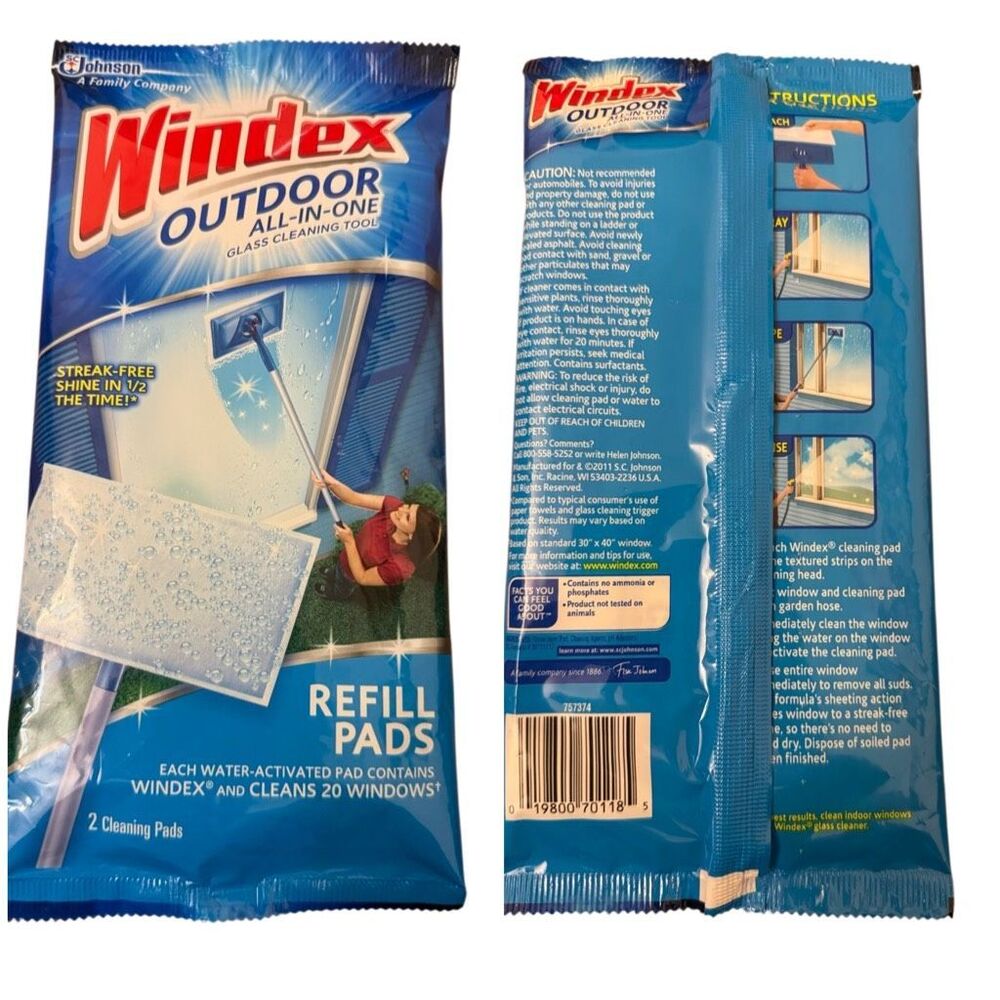 Windex Outdoor All-In-One Refill Pads (1 Pack) 2 Pads Window‎ Glass Cleaning NEW